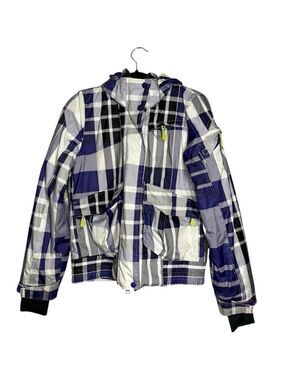 OP Tech Ride Purple & White Plaid Snow Ski Jacket, Size M